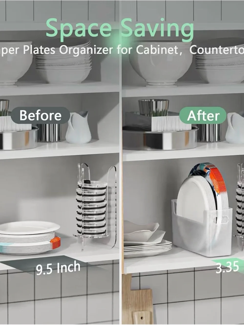 2Pcs Plate Dispenser for 6-9.5 Inch Disposable Plates, Space-Saving Plastic